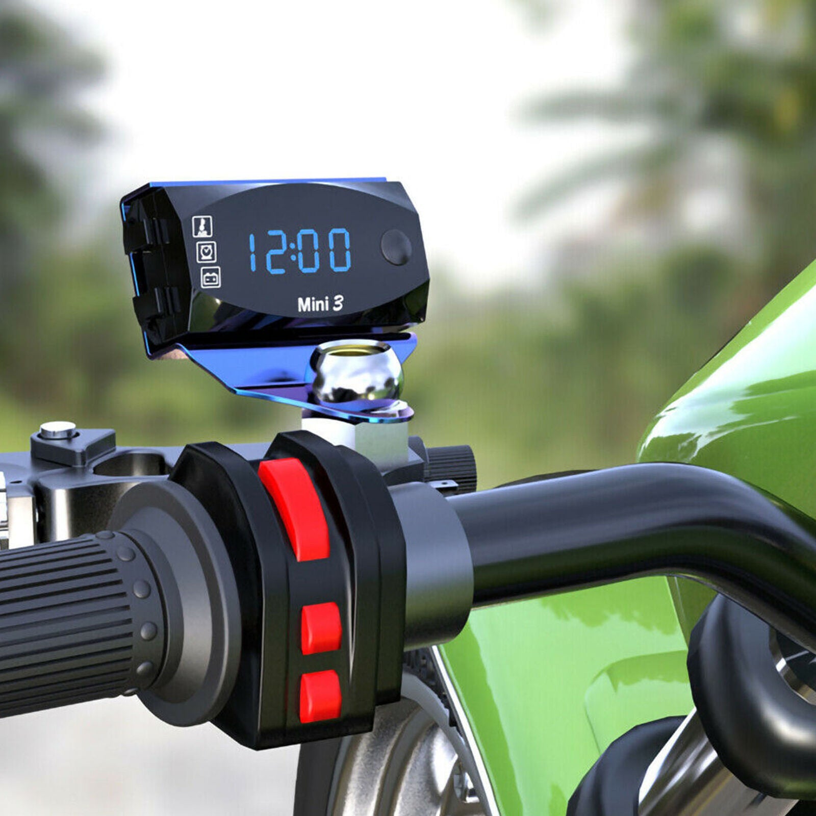 3 in1 LED Electronic Digital Time Clock Thermometer Voltmeter For 12V Motorcycle