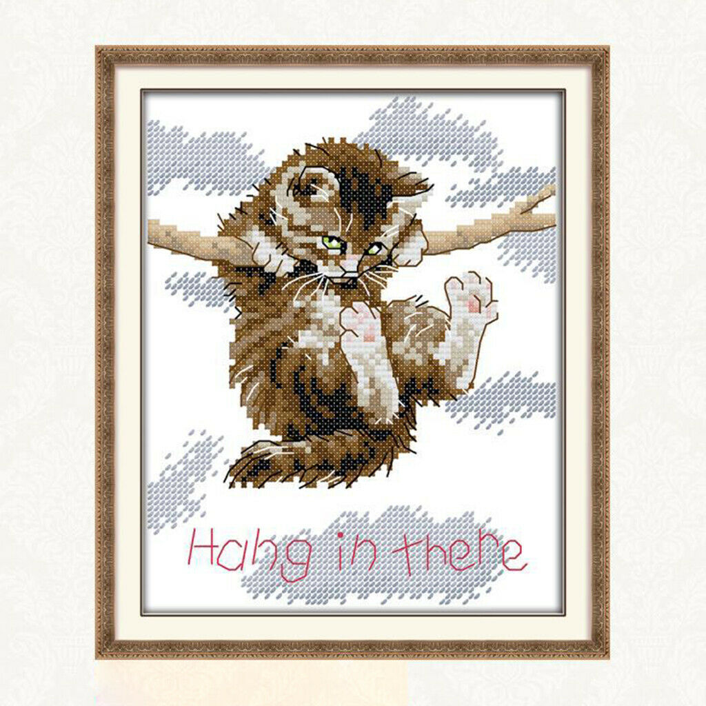 Cat  in There Stamped Cross Stitch Kit Handmade Needlework 14CT 18x21cm