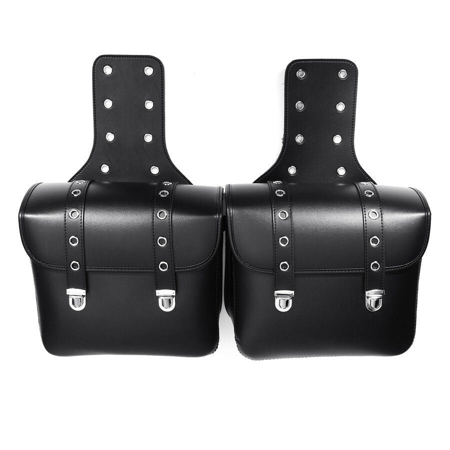 2 Pc PU Leather Black Weatherproof Motorbike Saddle Bag Hard Appearance Modeling