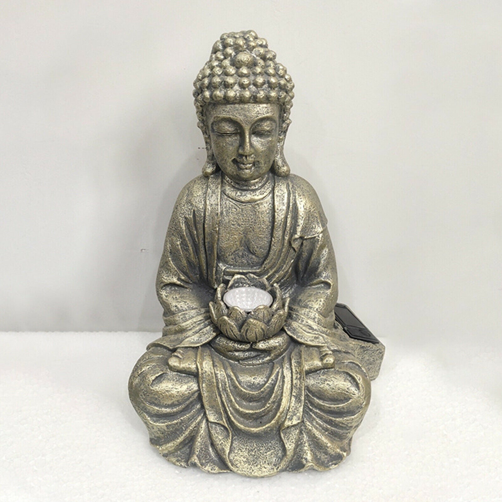 Home Buddha Statue Garden Zen Outdoor Solar Light Patio Ornament Sculpture