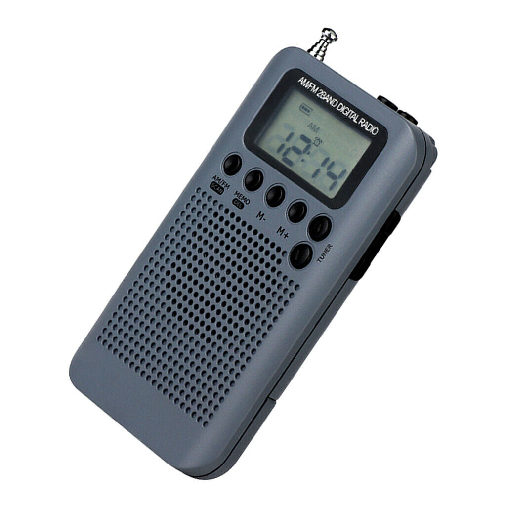 Portable Radio FM/AM Digital With Rechargeable Battery& Earphone Radio Gray