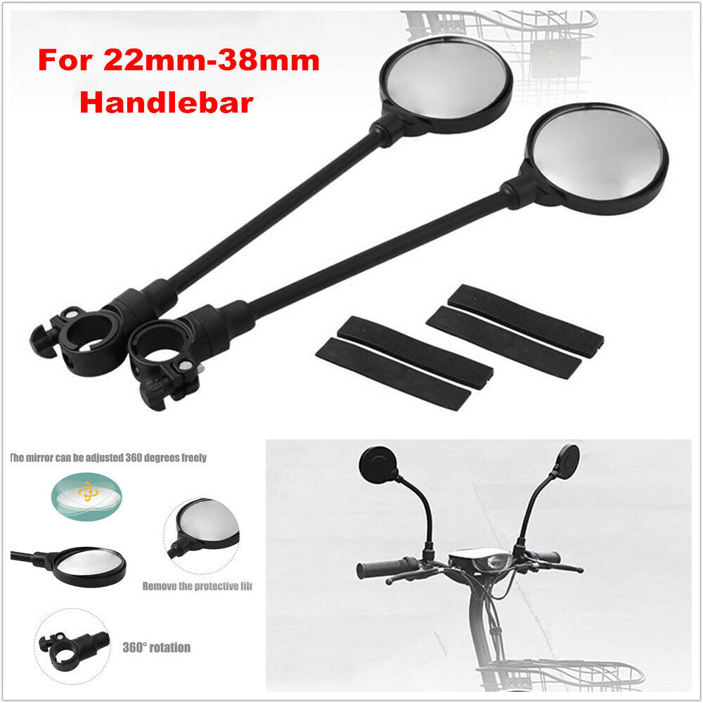Pair Bike Rear View Mirror Road Mountain Bicycle 22mm-38 mm Handlebar Wide Angle