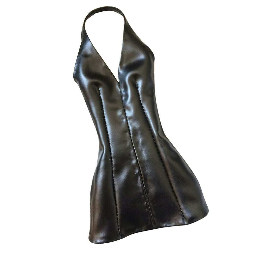 1/6 Black Faux Leather Dress Outfit Clothes for 12" Female Action Figures