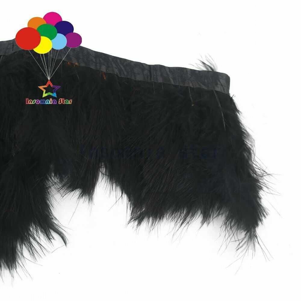 2 Meter Width 6-7inch Fancy Soft Fluffy Dyed Black Turkey Marabou Feather Ribbon