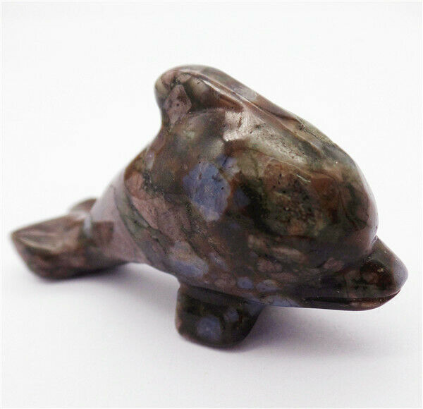 50x28x15mm Natural Fire Labradorite Dolphin Statue Healing Decoration HH8135