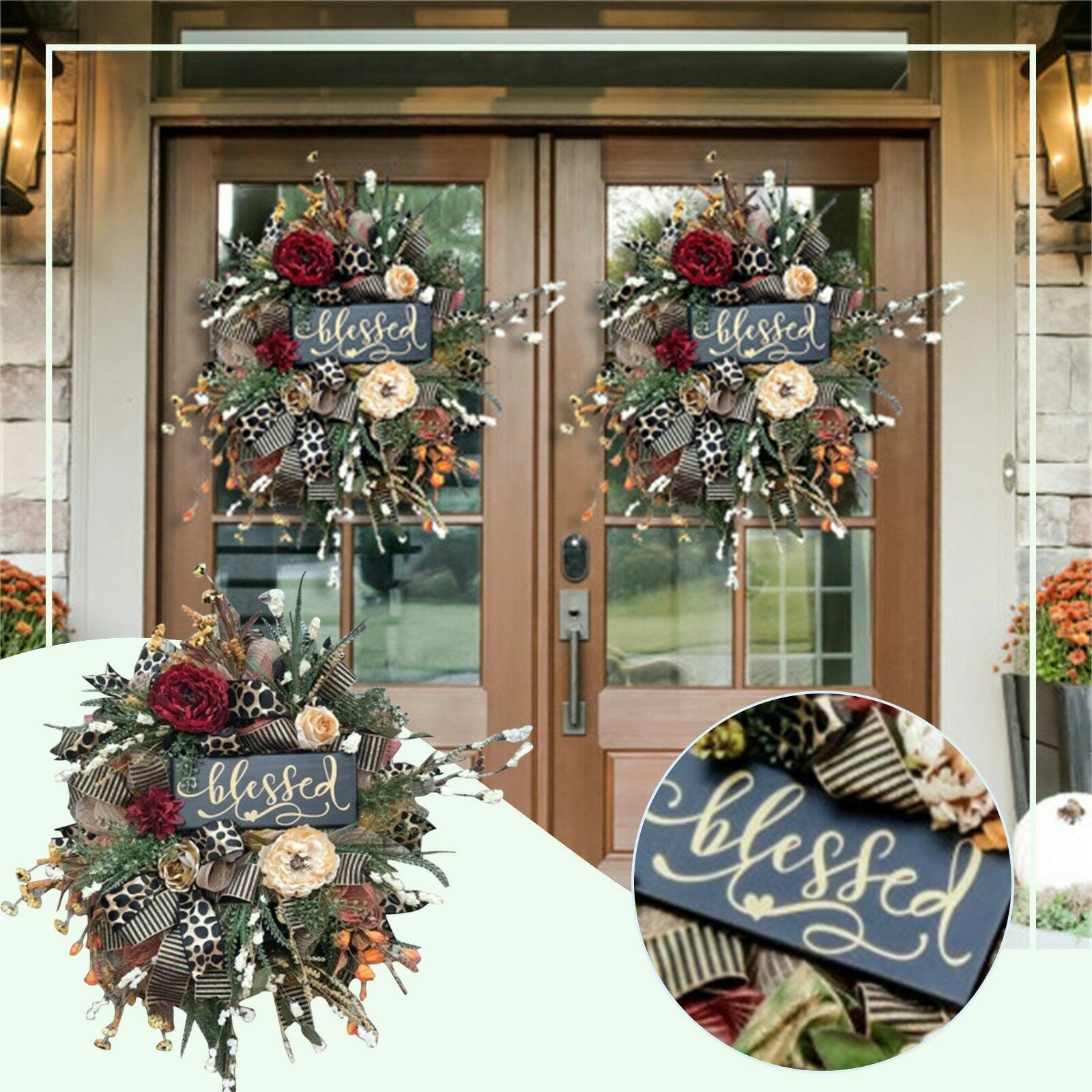 Christmas Decorations Fall Cheetah Wreaths Front Door Floral Artificial Garland