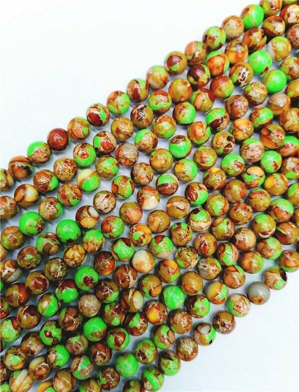 1 Strand 8mm Green&Brown Sea Sediment Jasper Round Ball Loose Beads 15.5" HH7588