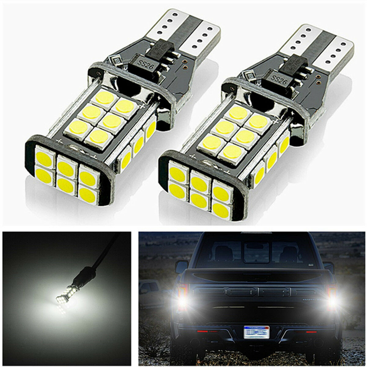 2pcs T15 White 24SMD LED Bulbs Exclusively Designed for Backup Reverse Lights 5W
