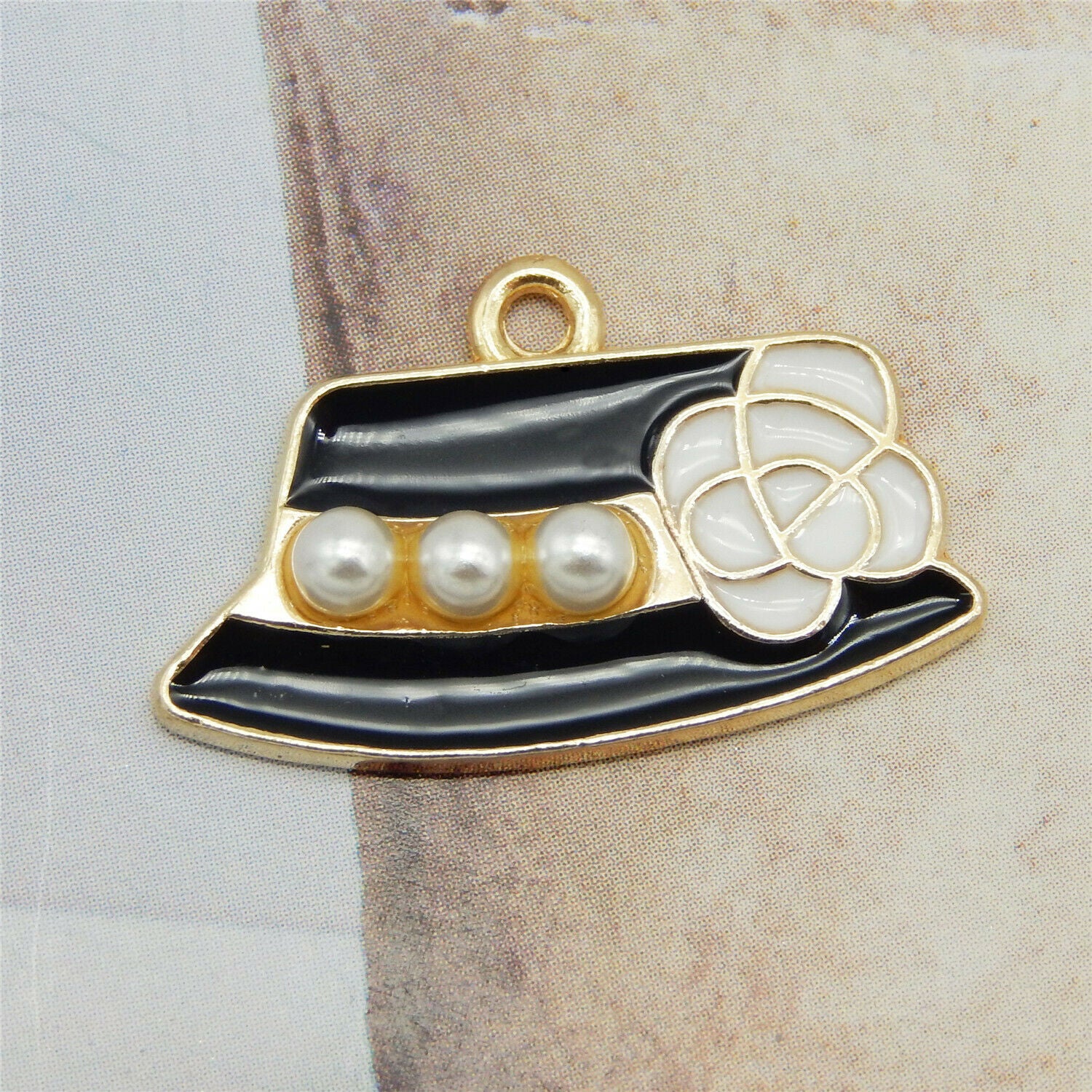10 pcs Enamel Metal Floral Hat Charm Faux Pearls Decor Pendant Earring Dangles