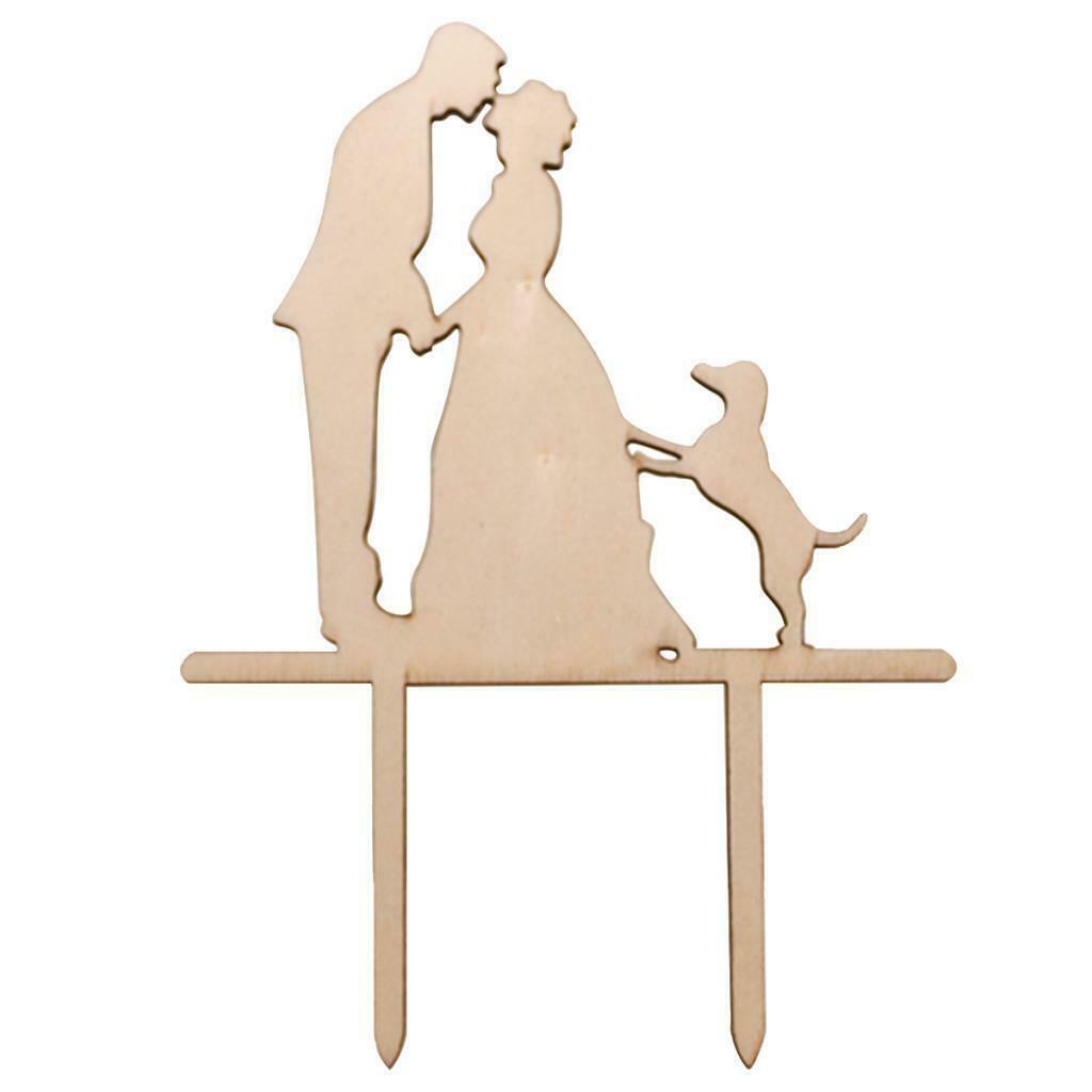 Pack of 4 Bride and Groom Silhouette with Dog Cake Topper Wedding Cake DÃ©cor