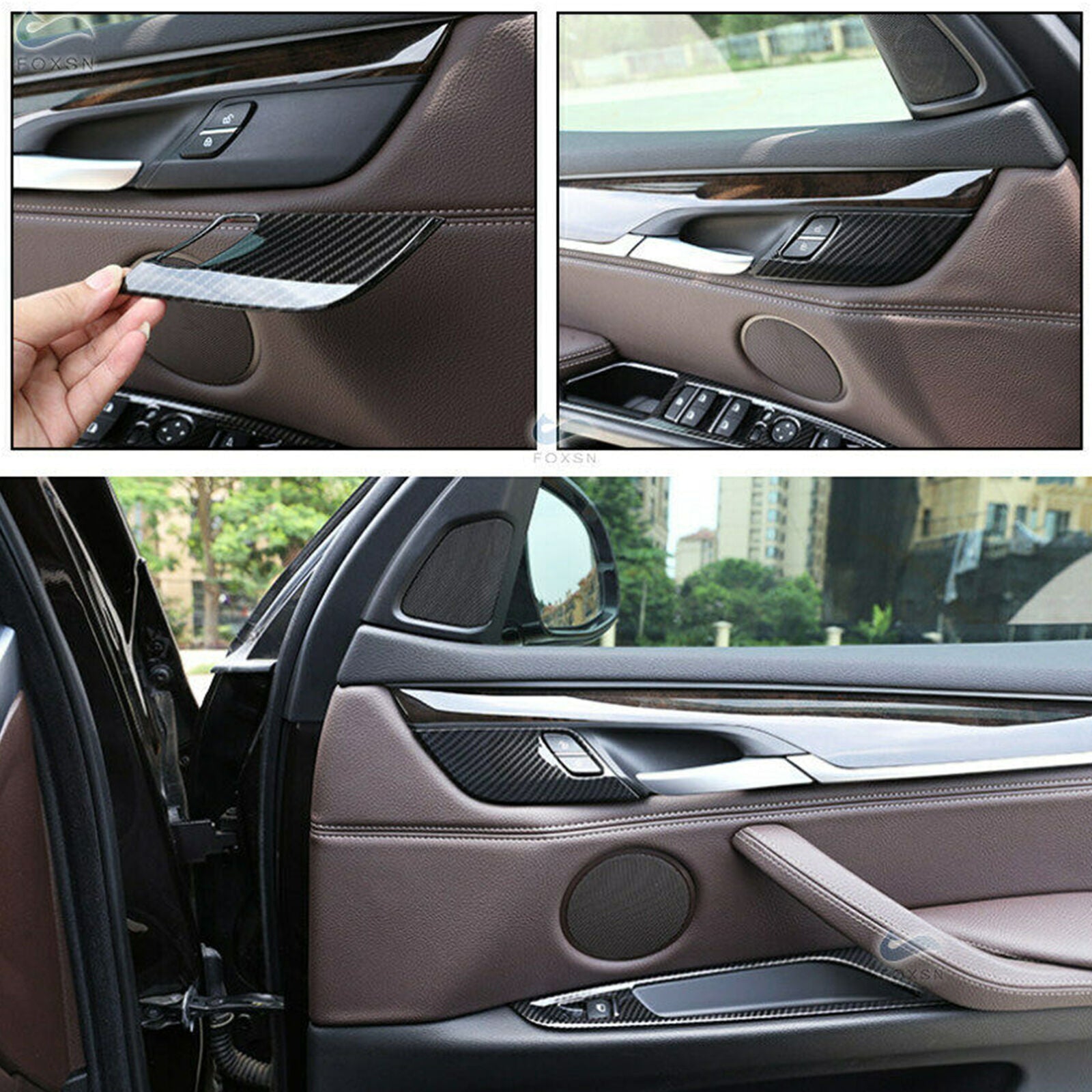 4pcs Inner Carbon Fiber Style Safety Door Lock Cover For BMW X5 F15 X6 F16 14-17
