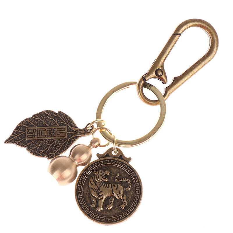 2022 Year Tiger Wealth Leaves Chinese Feng Shui Brass Keychain Pixiu Keyr WL SJ