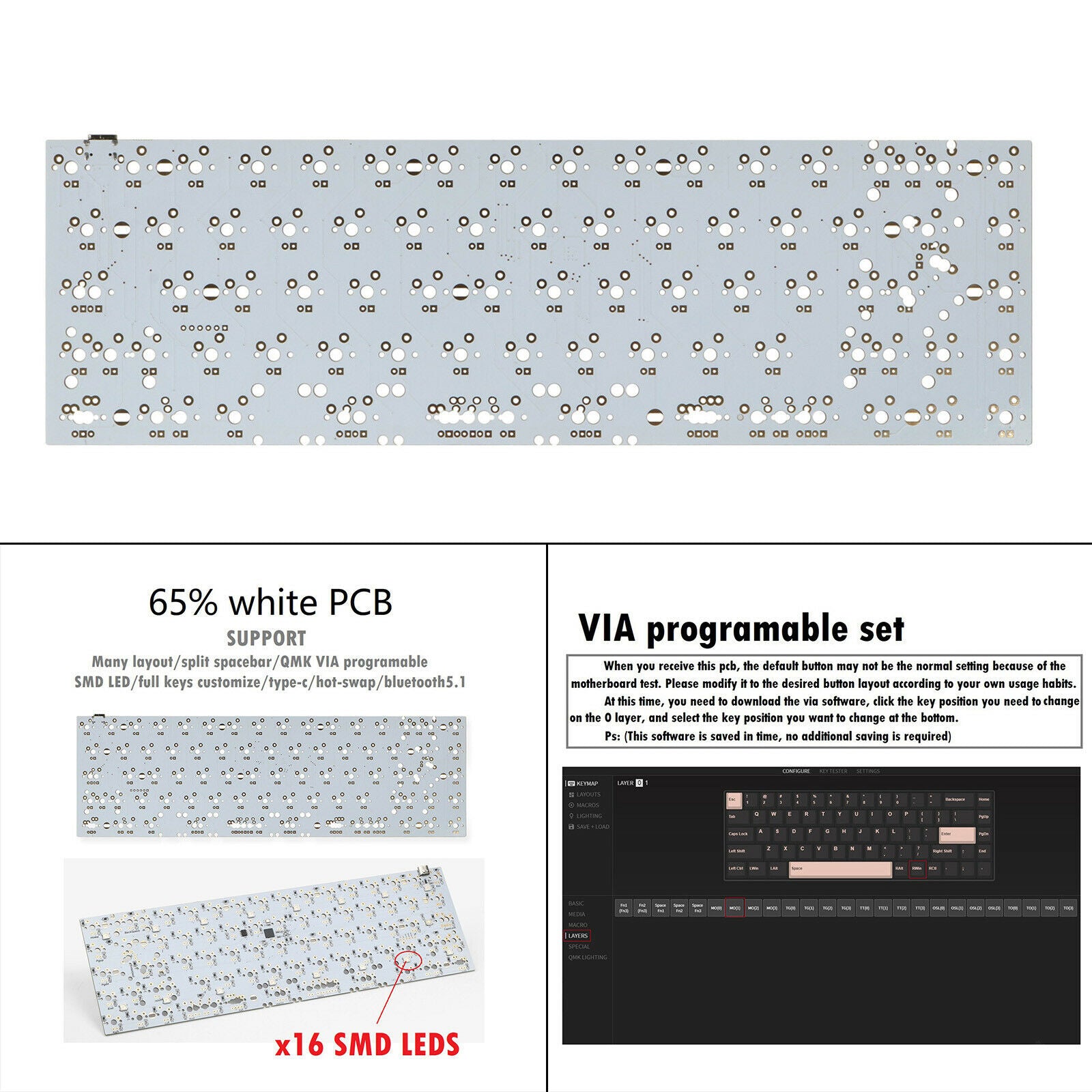 Customized XD68V3.0 65% PCB Circuit Board RGB Backlight Hot-swappable Stock