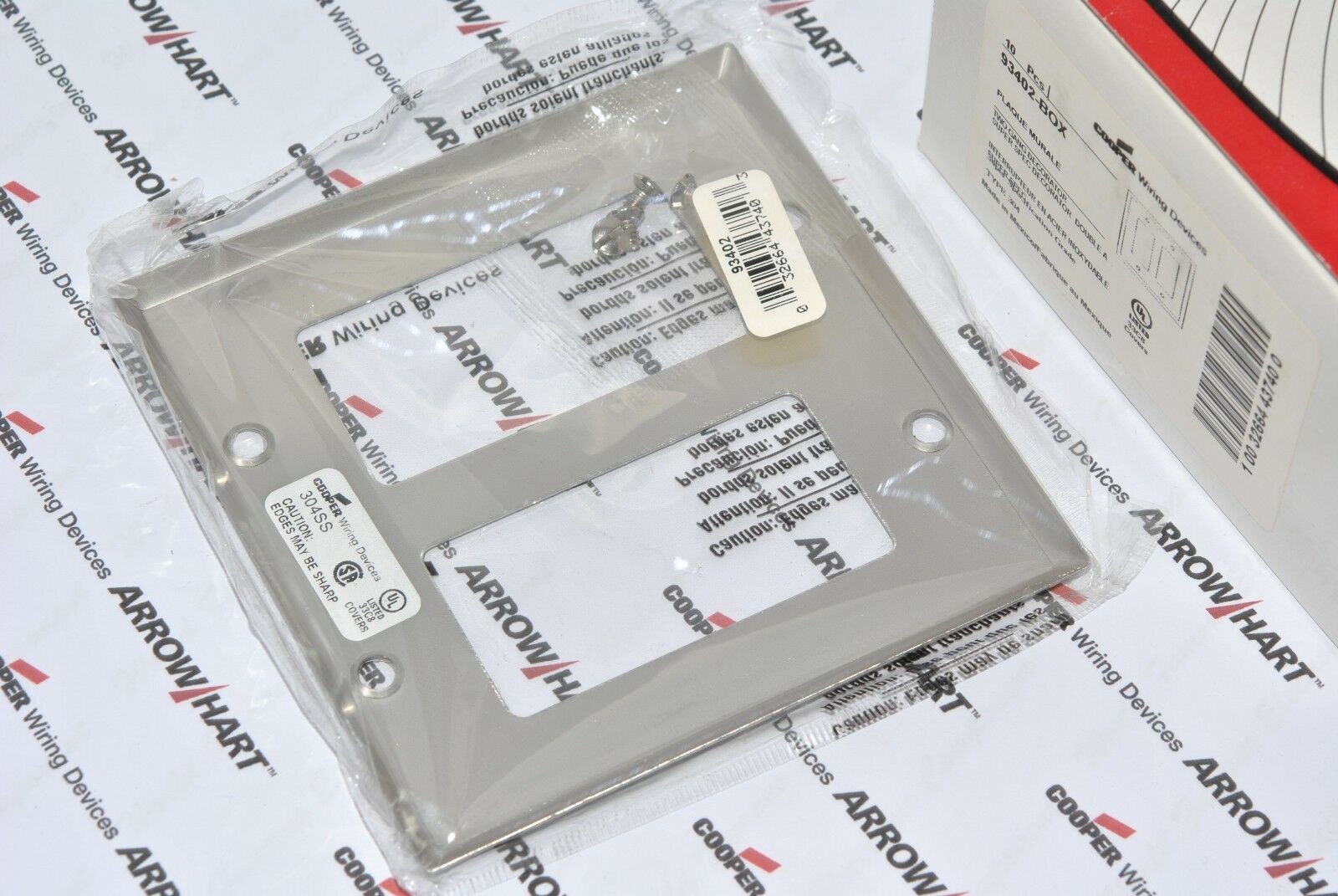 1pcs-COOPER 93402 Decorator / GFCI Receptacle Stainless Steel Wallplate 2-Gang