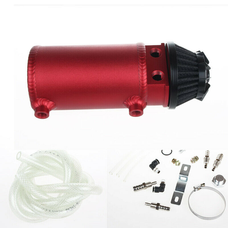 Aluminum Alloy Car Oil Catch Can 2-Port Tank Reservoir w/ Filter Protect Engine