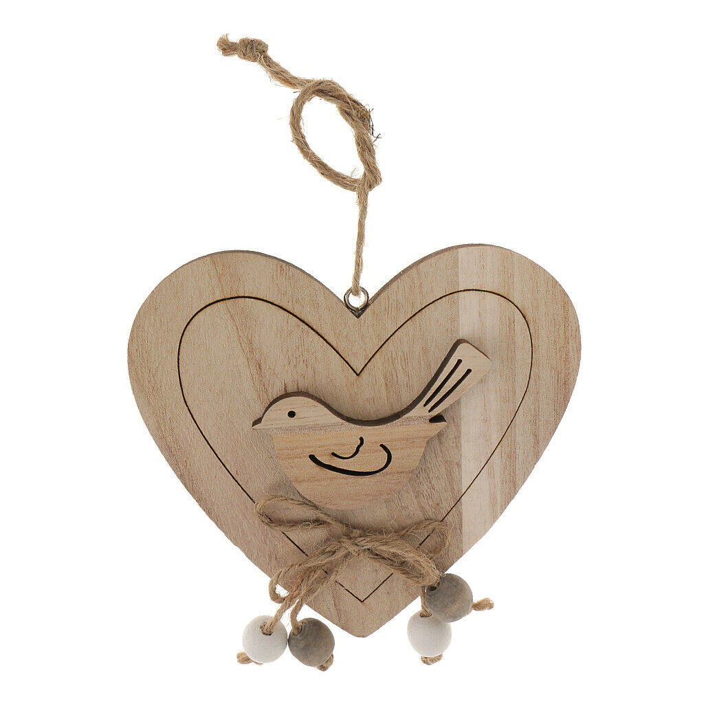 Love Heart Shape Country Cottage Home Wooden Hanging Love Bird Gifts 15x15cm