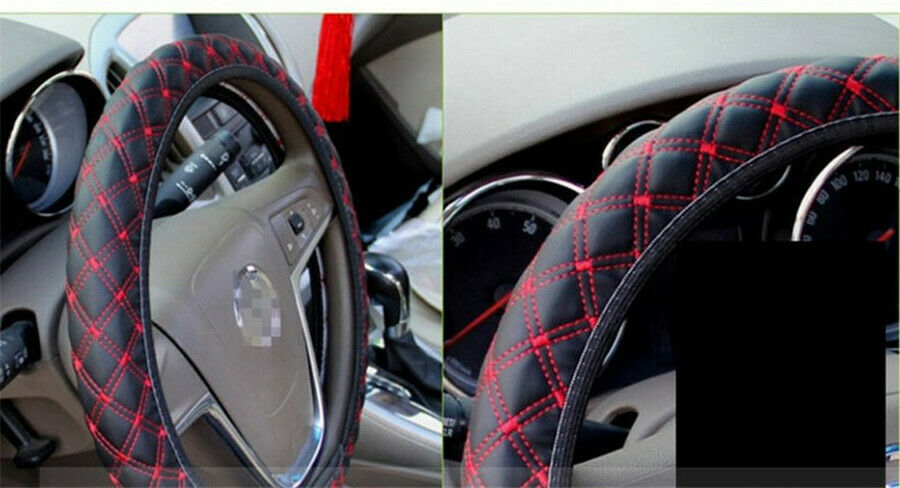 2pcs 15'' Car Steering Wheel Cover black & red  Plush Anti-slip  fur wheel cover