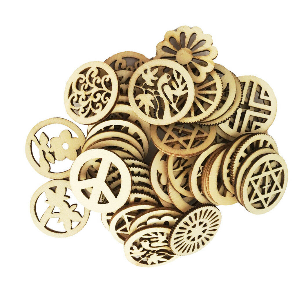 100pcs Mixed Wooden Round Cutouts Craft Embellishment Gift Tag Wood Ornament