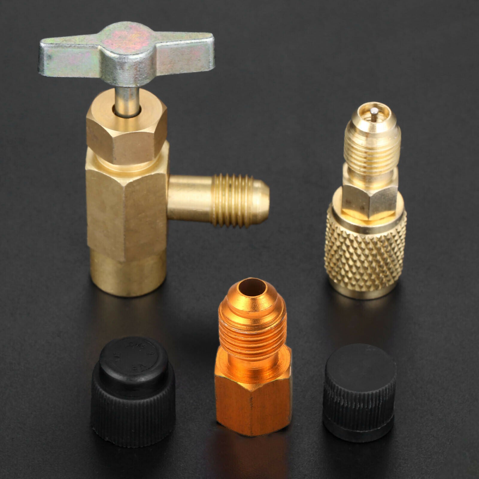 5Pcs R-1234yf Can Tap Kit 1/2" ACME LH Female  1/4" SAE  For a R134a Hose Alloy
