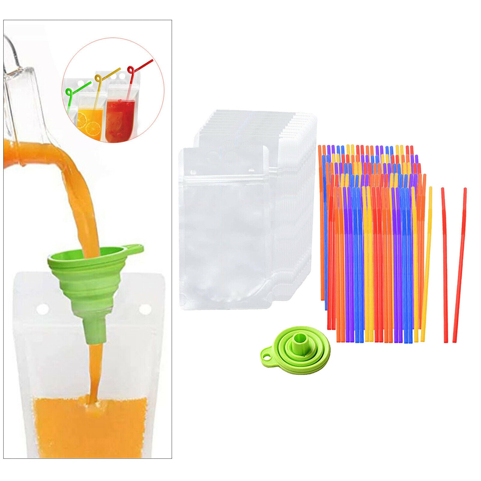 Hand-held Disposable Drink Pouches Zipper Juice Bags 500ml with Straws