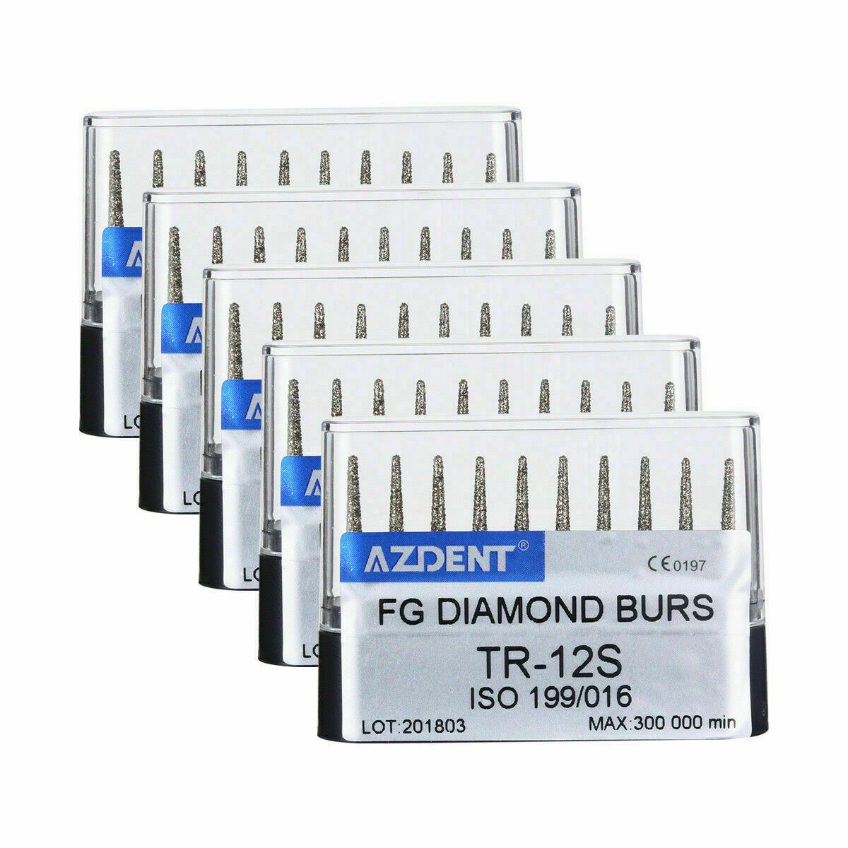 50 Kits Dental Diamond Burs FG Cone Round Head TR-12S For High Speed Handpiece