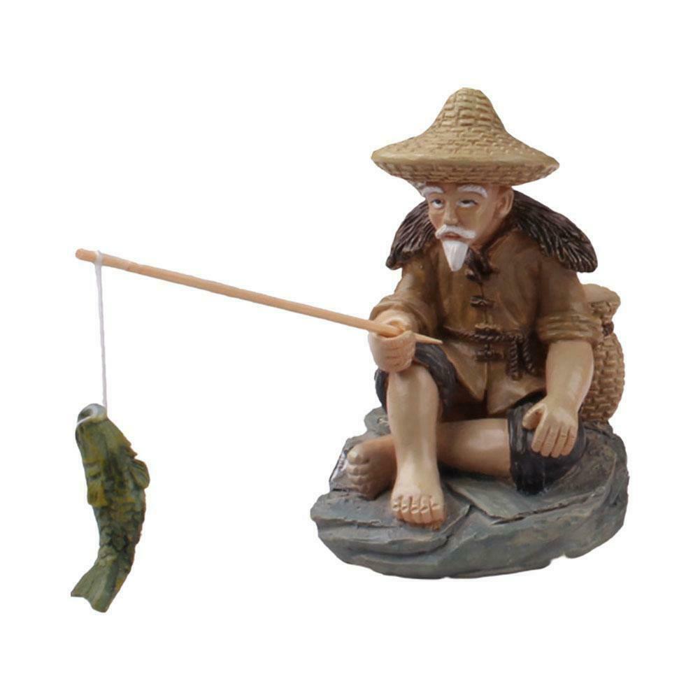 Mini Garden Statue Decors Landscape Ornaments Outdoor Old Man Fishing Funny 2021