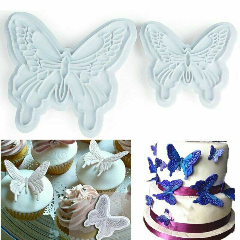 2Pcs/Set Butterfly Cake Fondant Sugarcraft Mould Cookie Plunger Cutter Mo.l8