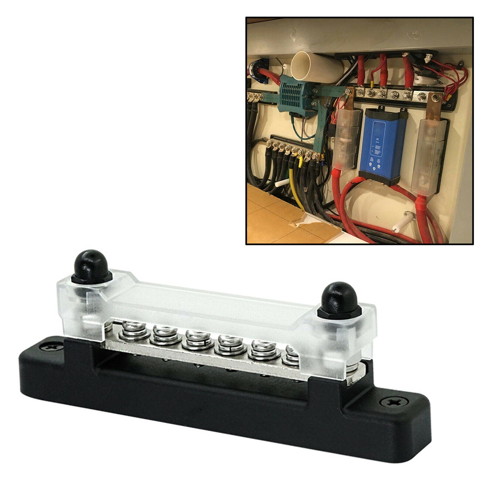 6 Terminal Bus Bar Kit Distribution Block 2 Studs for Car Boat Accessories