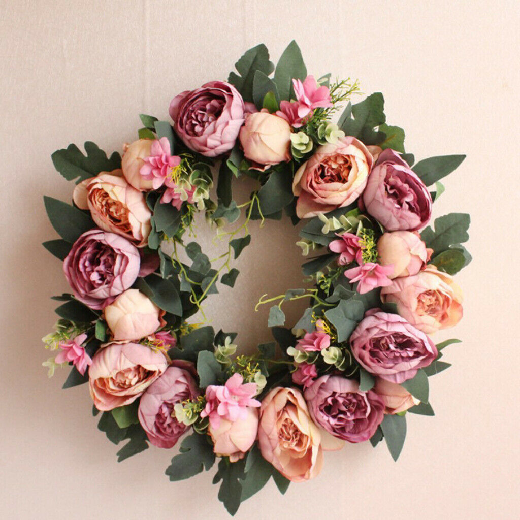 Artificial Peony Silk Flower Leaves Door Wreath Garland Wedding Decor 4