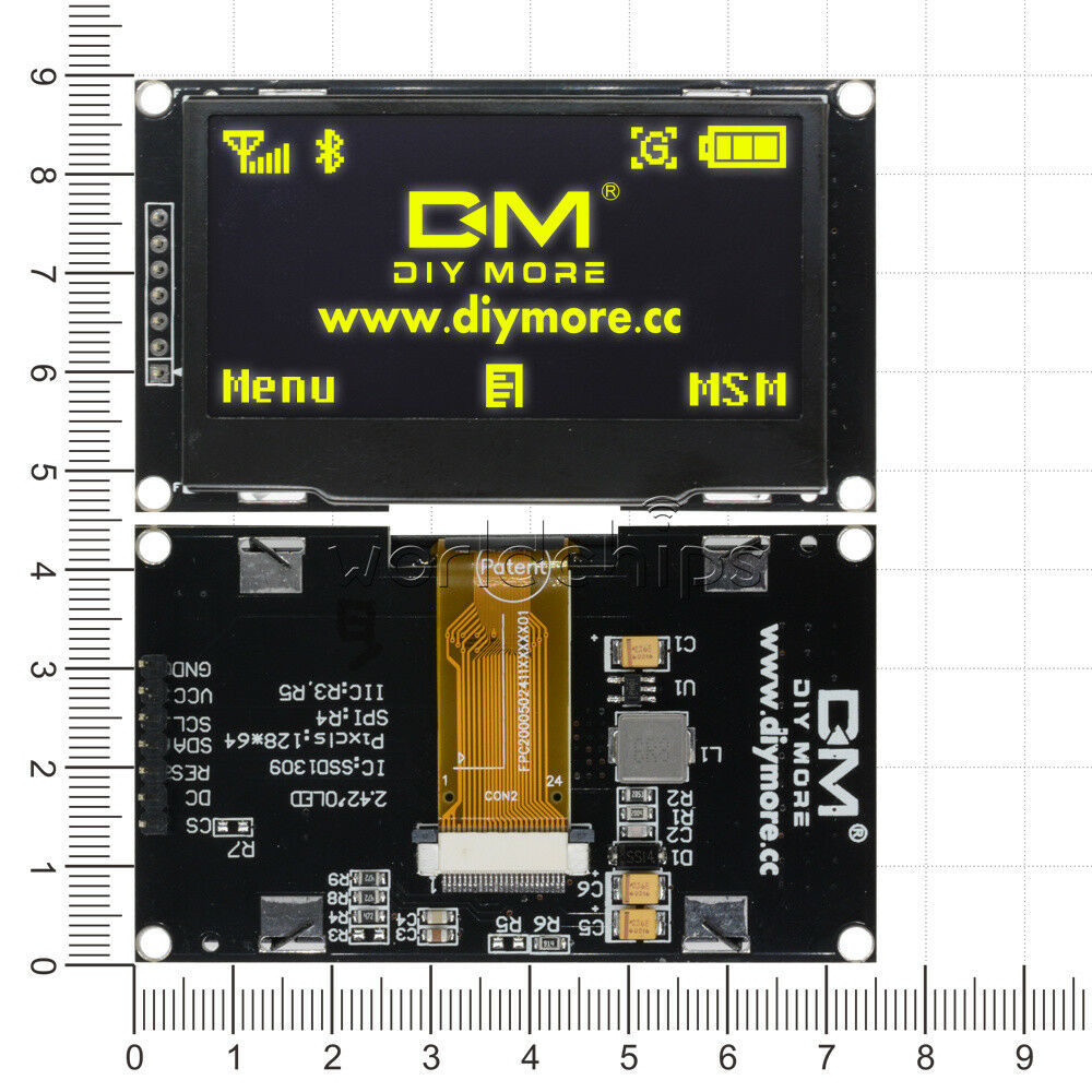 2.42" Yellow 128X64 OLED LCD Display 12864 I2C SPI Serial Module for Arduino