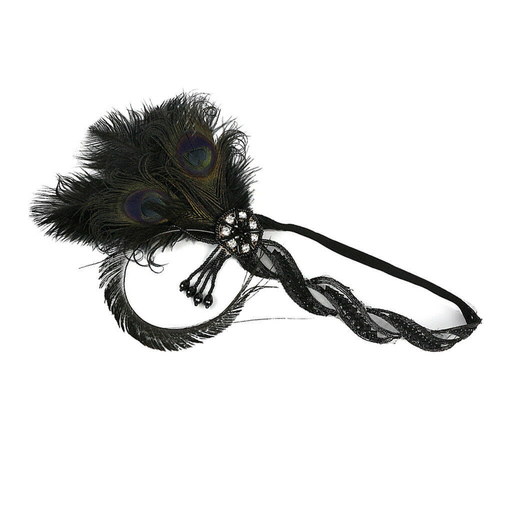 Colorful Headband Peacock Feather Girl Makeup Party Hair Decor black