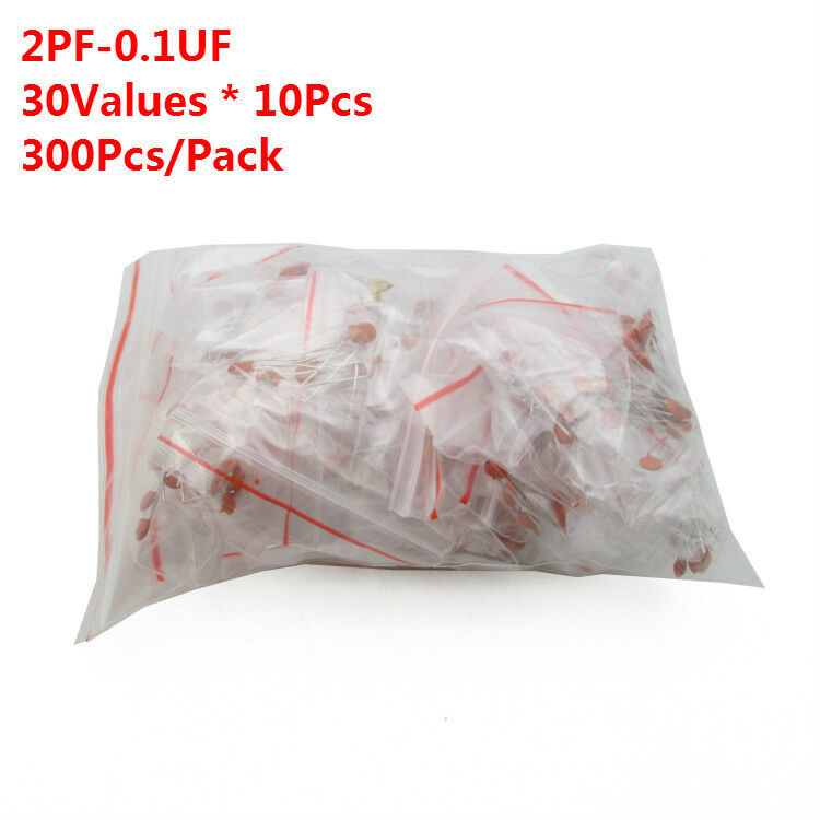 300Pcs 30 Values 2PF-0.1UF Assorted Ceramic Capacitor Assortment Kit Set