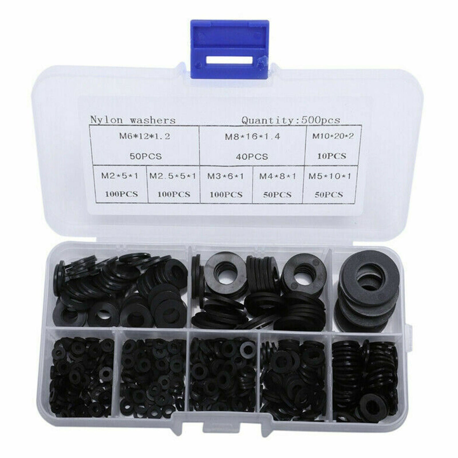 500X Black Nylon Washer M2-M10 Plastic Gasket Set Flat Ring M2 2.5 3 4 5 6 8 10.