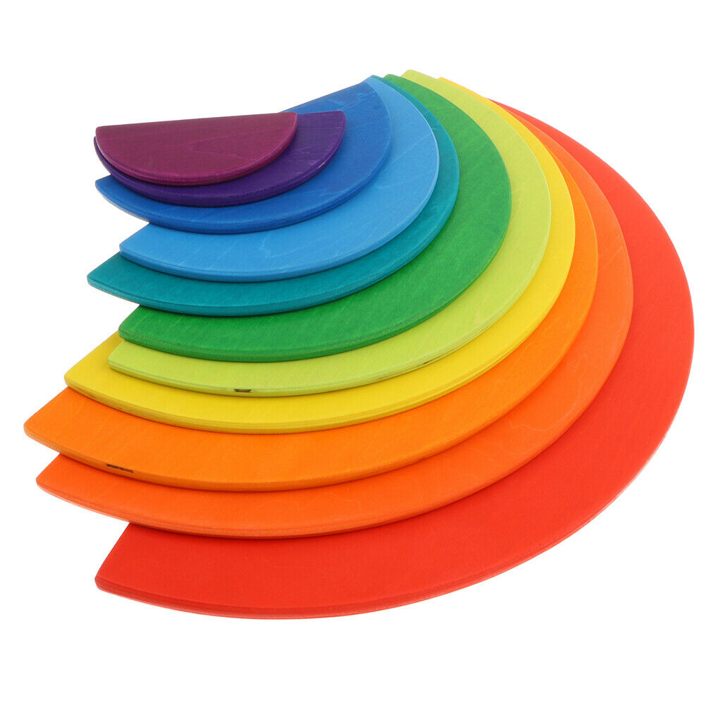 11pcs Wooden Rainbow Stacker Nesting Puzzle Blocks - Semi-circle