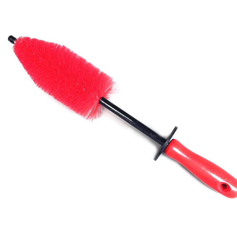 36CM Super Strong Auto Car SUV Wheel Tire Rims Cleaning Brush Wooden Handle Red
