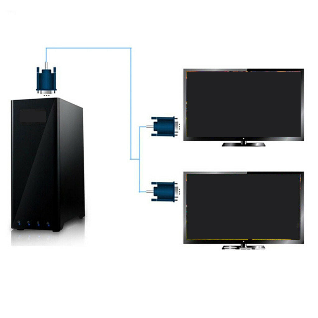 VGA 1 To 2 Splitter Cable SVGA Monitor Wire Cord Connectors For TV Computer