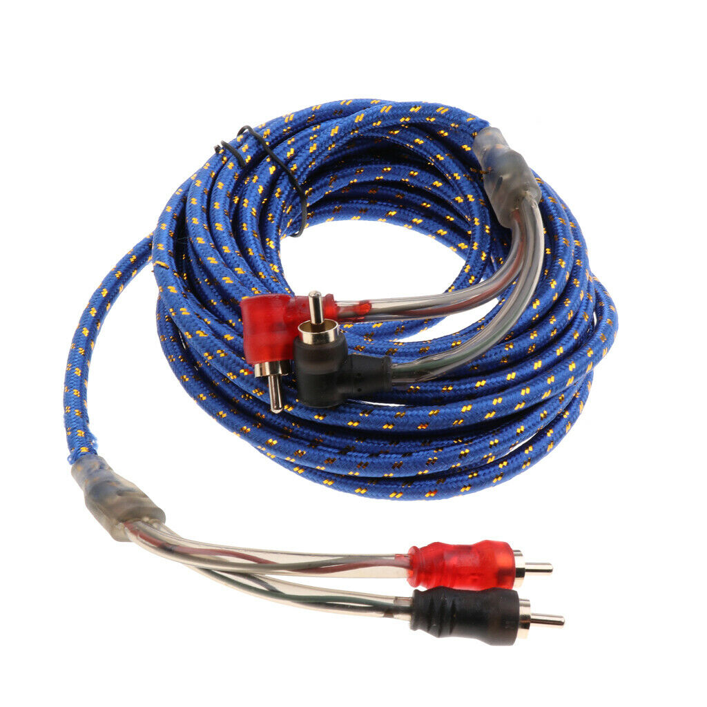 Auto 5Meter 2RCA Male to 2RCA Male Stereo Audio Power Speaker Cable Knit