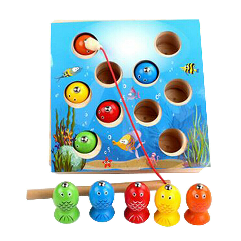 Magnetic Wooden Fishing Plays Children Silent Game Playset