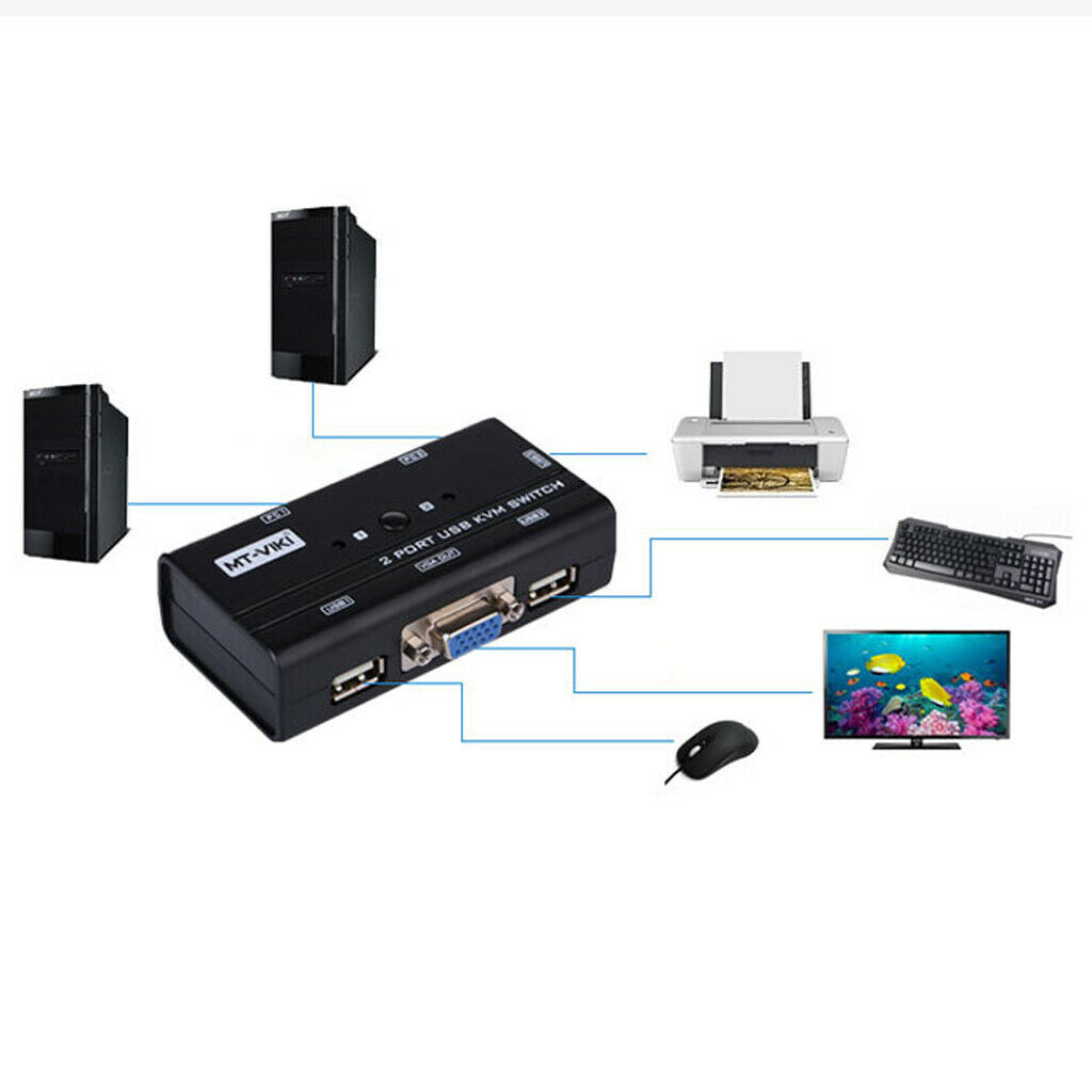 2 Ports USB 2.0 KVM Switch Up to 1920x1440 Resolution for PC Computer