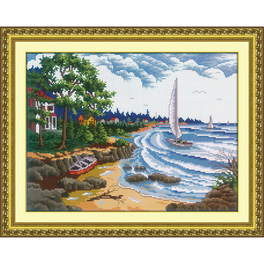 Prettyia Stamped Cross Stitch Kit 11CT Pre-Printed Seaside Landscape Pattern