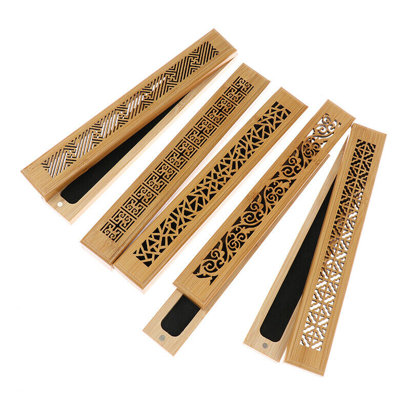 Bamboo Wood Incense Stick Holder Burning Hollow Insence Box Catcher Home .l8