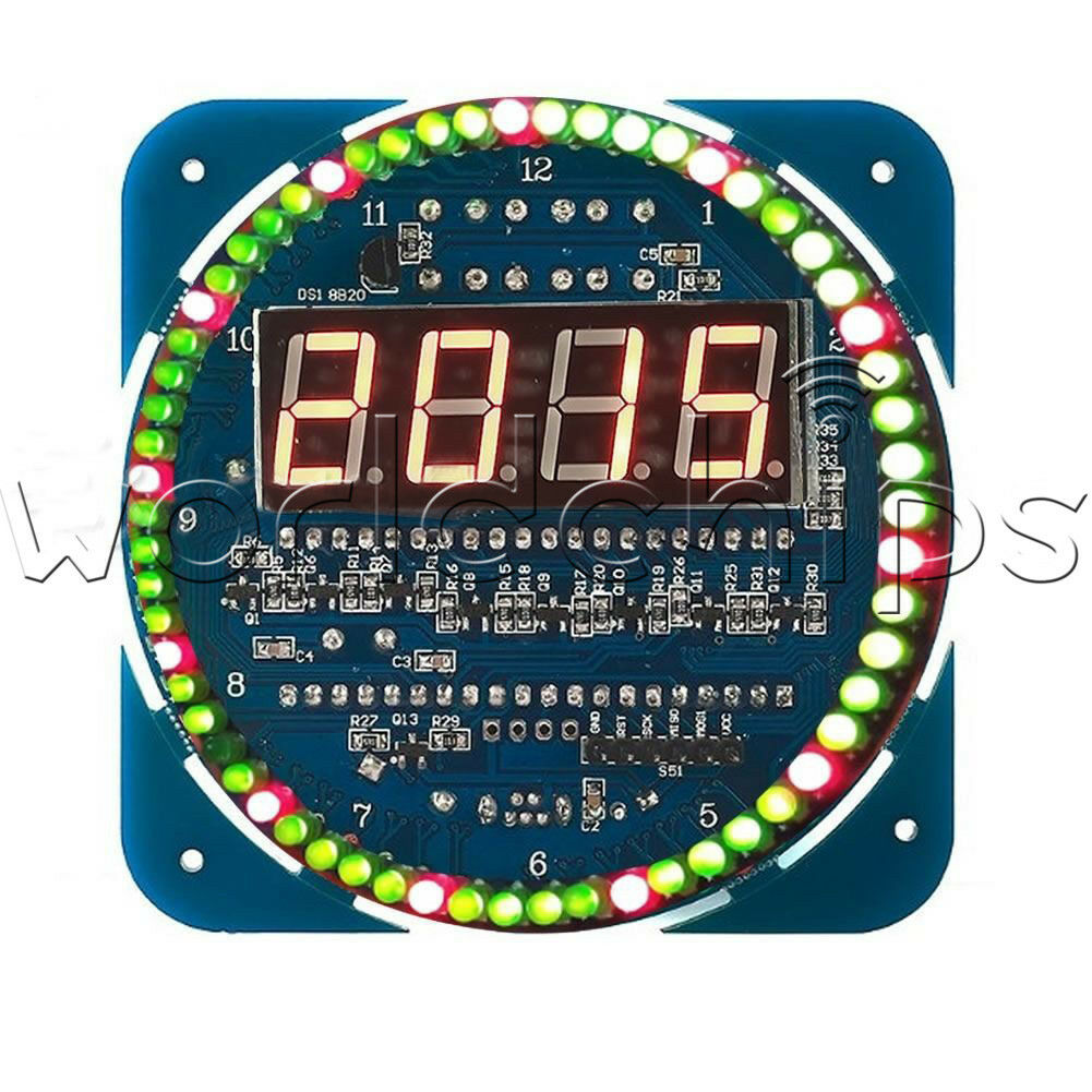 DS1302 Rotating LED Electronic Digital Clock DIY Kit 51 SCM Learning Board 5V