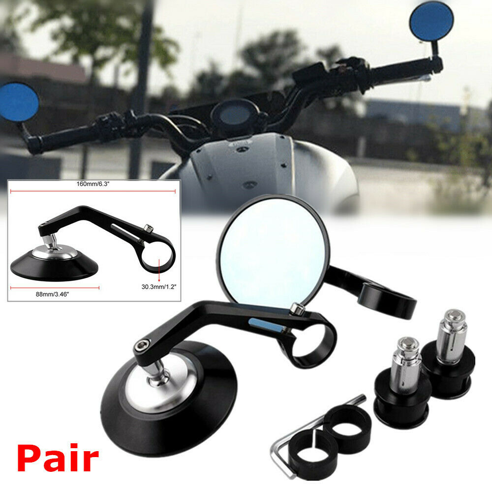 2x Motorcycle Scooter Bike Rear View Handlebar End Plug Mirrors Black Round L&R