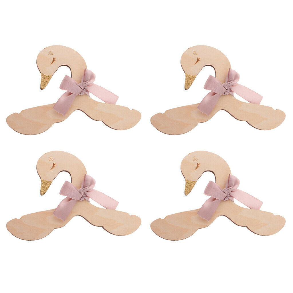 Pack of 4pcs Kids Baby Boy Girls Swan Wood Clothes Hanger Home Room Nursery