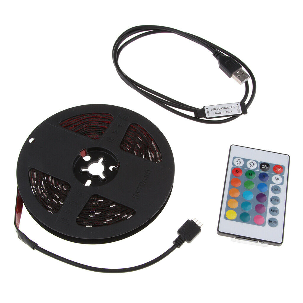 DC 5V USB LED RGB Strip Light TV Back Lighting with 24-Key Remote 5 meters