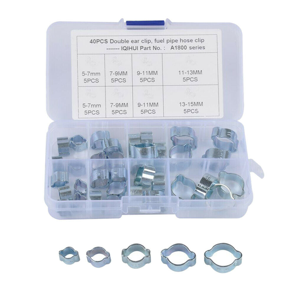 40pcs Carbon Steel Double Ear Hose Clip ''O'' Clip Sealing Hoses Accessories