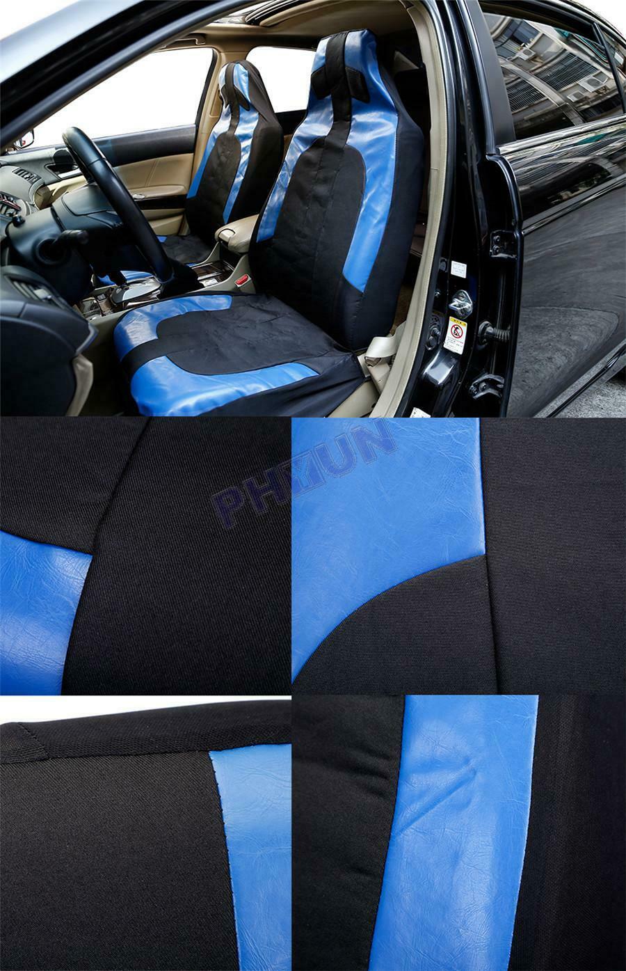 2x Black & Blue PU Leather Car Seat Covers Seat Protector For Sedans Front Seats