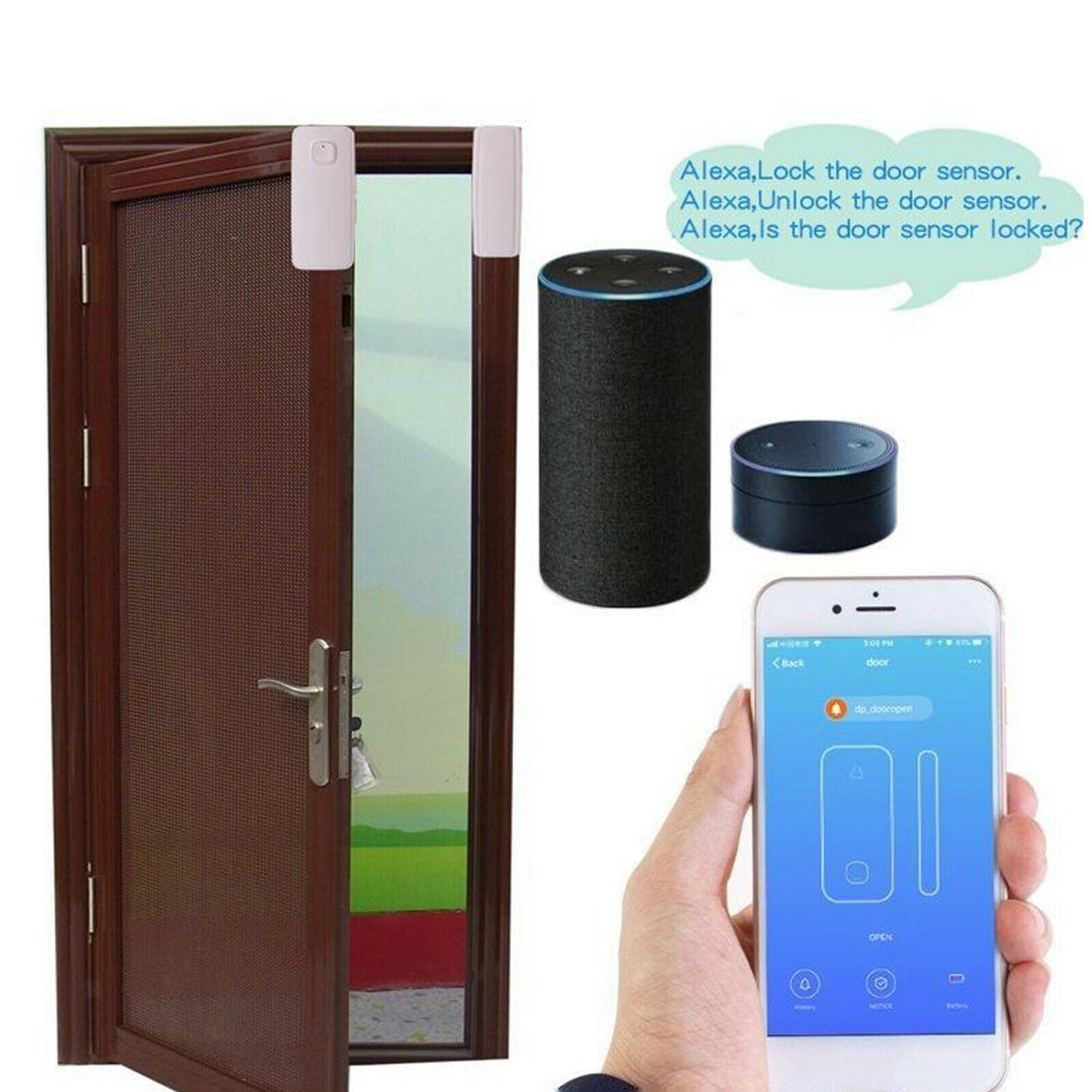 WiFi Smart Door Window Sensor, Mobile Phone APP Notification Alarm Wireless