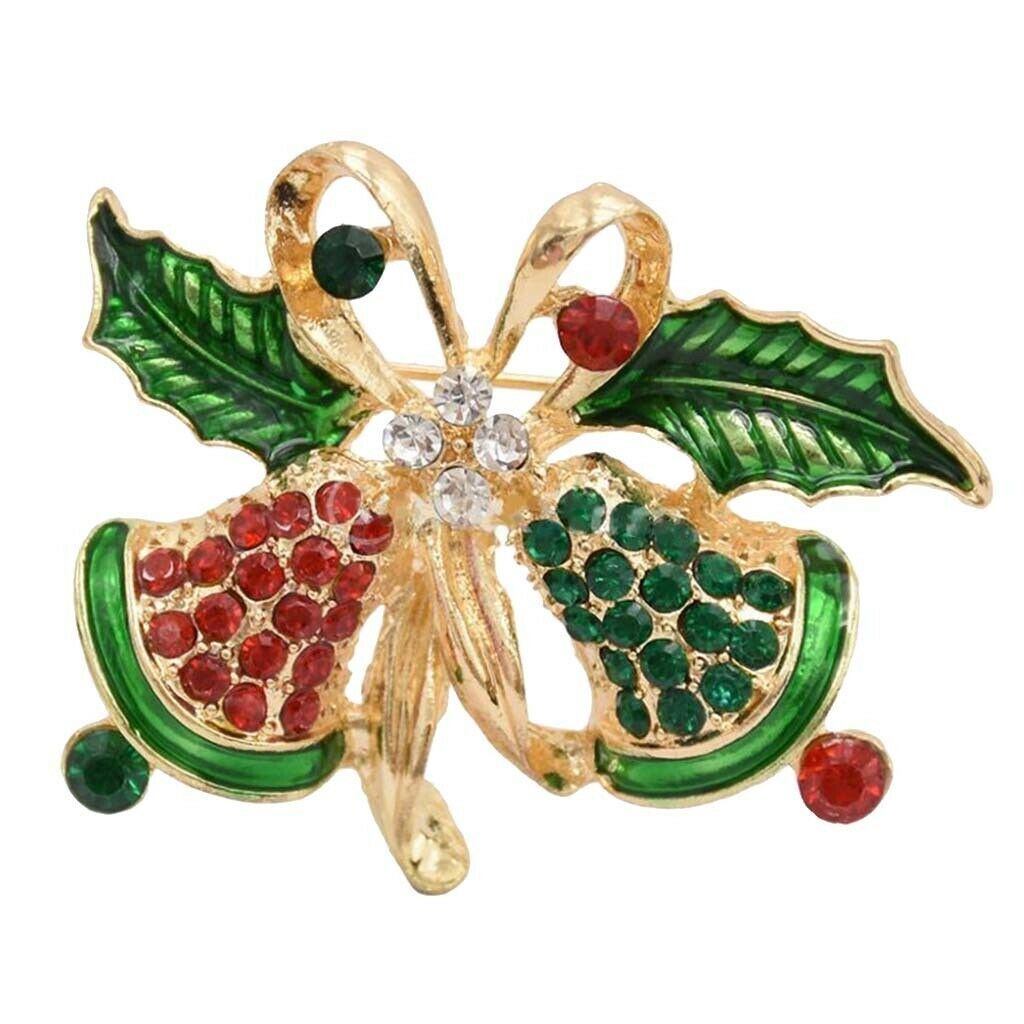 Crystal Christmas Bell Brooch Pin Xmas Party Ornaments Gift Xmas Corsage