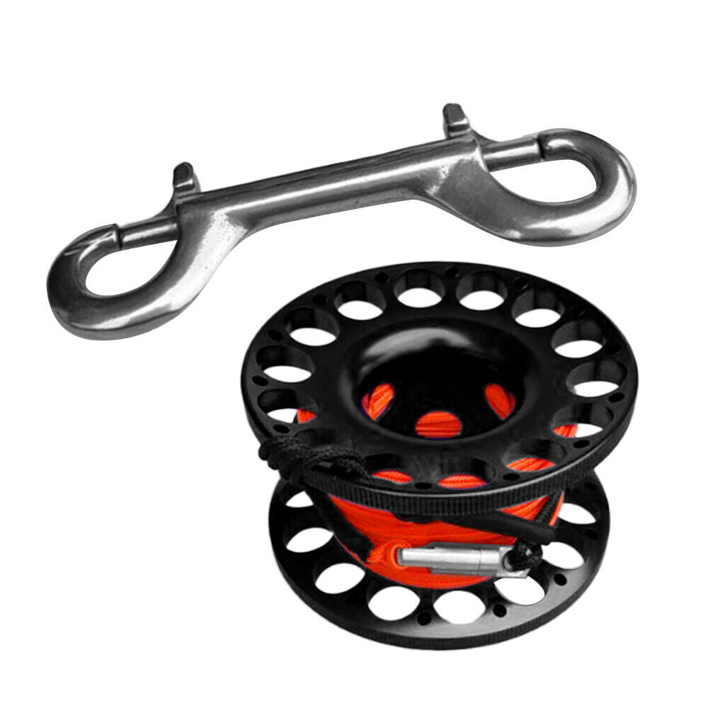 Scuba Diving Aluminum Alloy Finger Reel Spool with 15m Line Bolt Snap Black